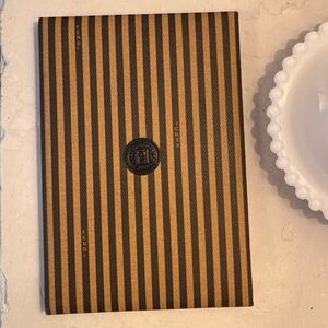 Rare Vintage FENDI FF Nero Logo Address Book Black & Tan Stripes Coated Canvas